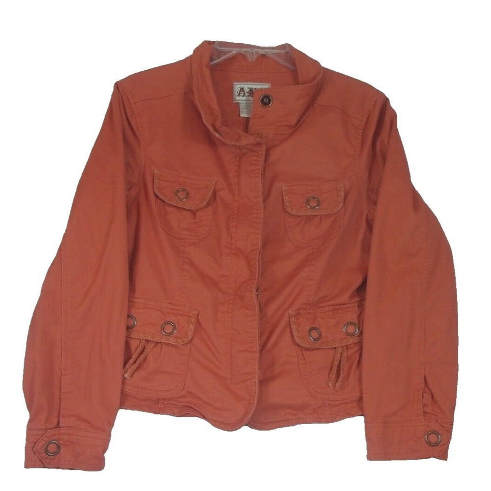 AMY Women Burnt Orange Utility Jacket Mock Neck Full Zip Pockets Size M 25282